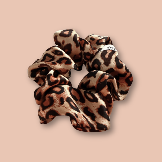 Chouchou en satin imprimé léopard