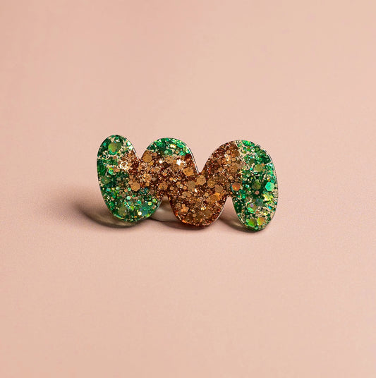 barrette boucle verte et doré pour cheveux